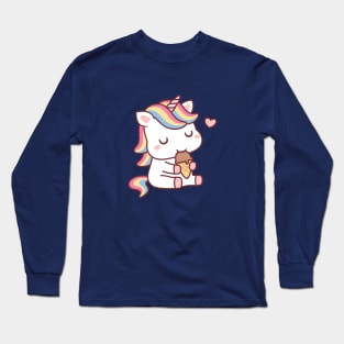 Cute Unicorn Loves Ice Cream Long Sleeve T-Shirt